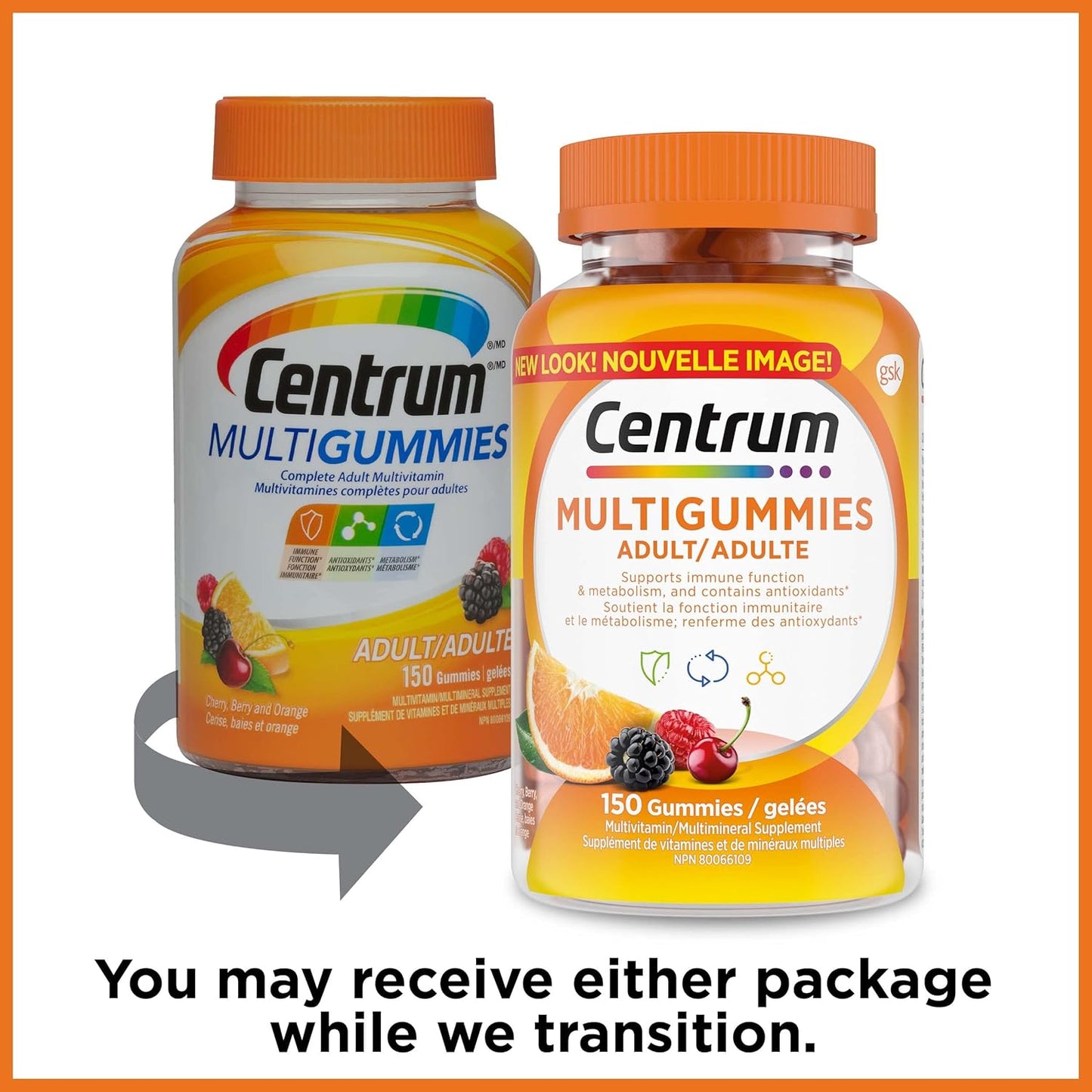Centrum MultiGummies，成人複合維生素/礦物質軟糖，男女適用，櫻桃、漿果和橙子口味，150 粒（包裝可能有所不同）
