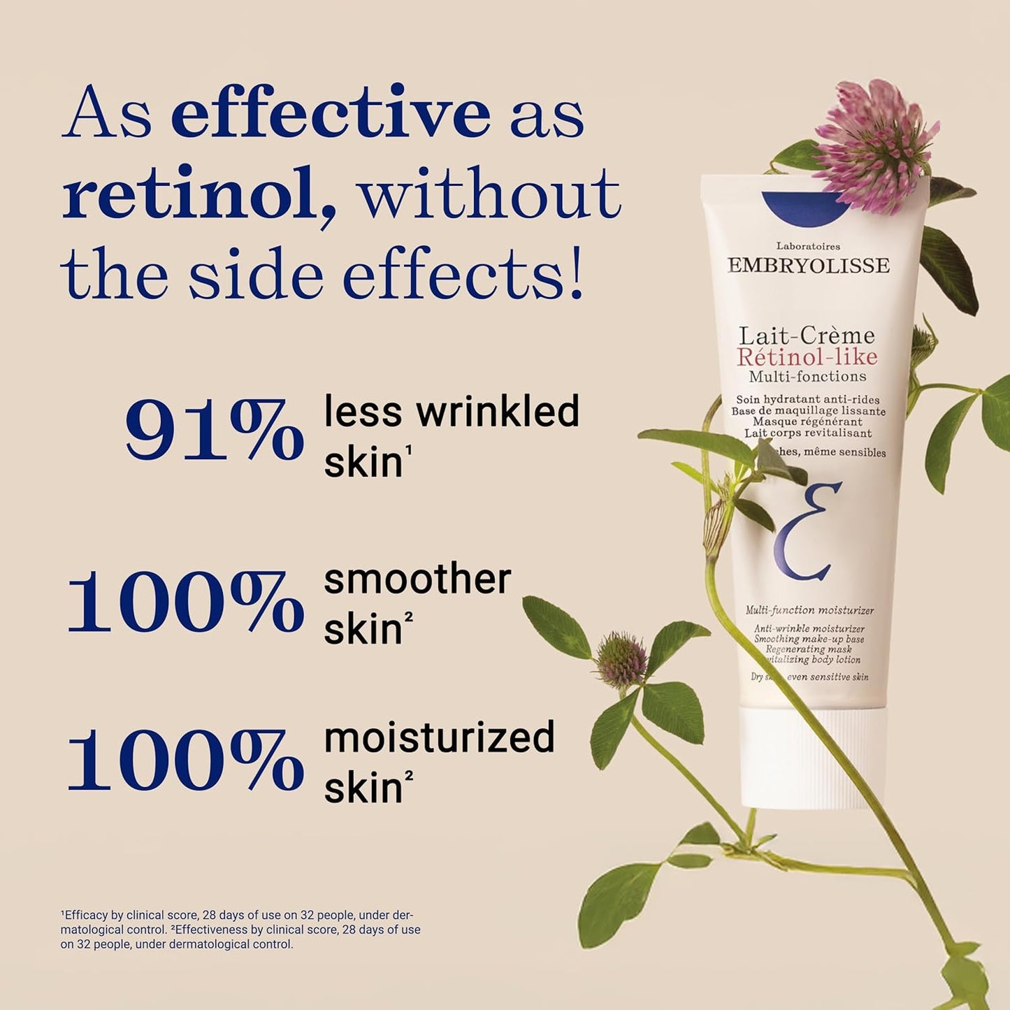 Embryolisse Lait-Crème Retinol Alternative Anti-Aging Face Moisturizer & Makeup Primer for Normal to Sensitive Skin. Reduces Fine Lines, Wrinkles & Puffiness, 75 ml.