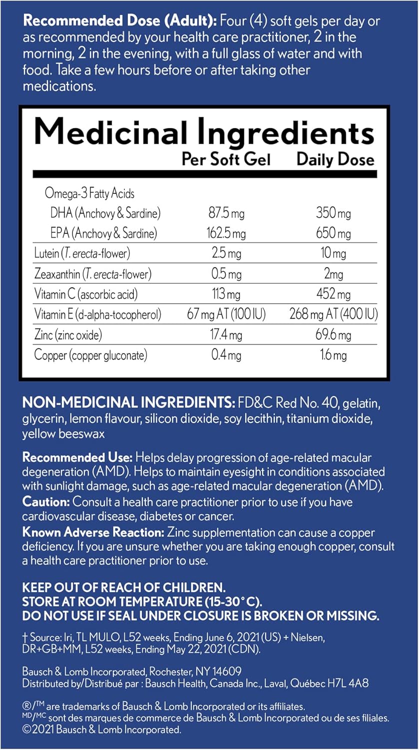 PreserVision Omega-3 眼部维生素和矿物质补充剂，含 Omega-3、叶黄素、维生素 C、玉米黄质、锌和维生素 E，120 粒软胶囊