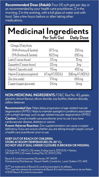 PreserVision Omega-3 眼部维生素和矿物质补充剂，含 Omega-3、叶黄素、维生素 C、玉米黄质、锌和维生素 E，120 粒软胶囊