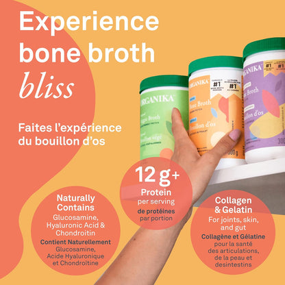 Organika 增強膠原蛋白骨骼和關節粉 - 含葡萄糖胺、MSM、硫酸軟骨素和雞骨湯粉 - 放養雞和素食雞 - 生酮友好