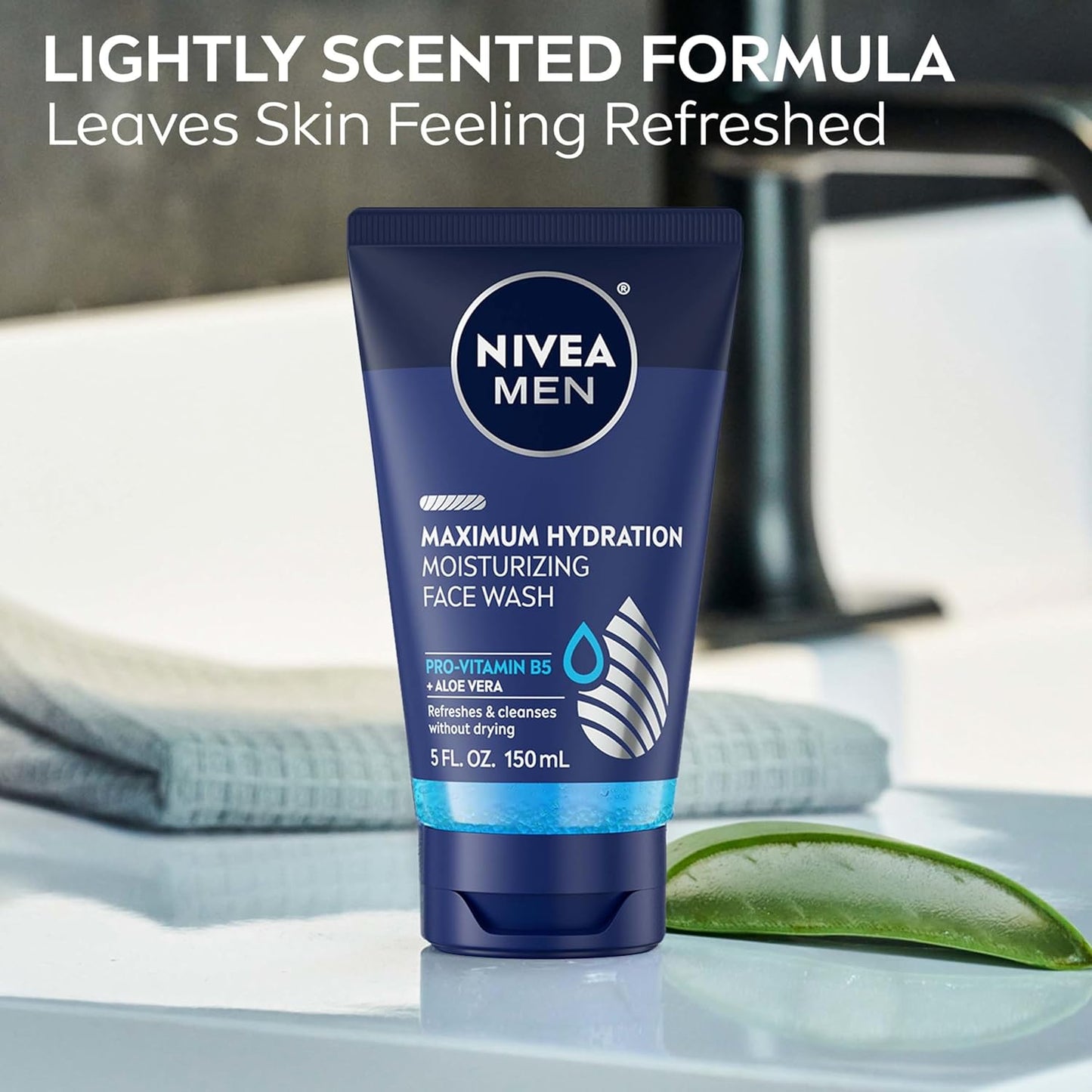 NIVEA MEN Protect & Care Refreshing Face Wash, Men’s Face Cleanser with Pro-Vitamin B5 & Aloe Vera, Moisturizing Men's Face Wash, No Drying Alcohol, Dermatologically-Tested Skin Care, 150mL