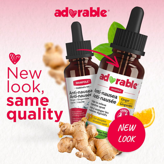 Adorable Anti-Nausea Ginger Liquid – Non-Drowsy Nausea & Upset Stomach Formula – 60 mg of Ginger per dose - 50 mL
