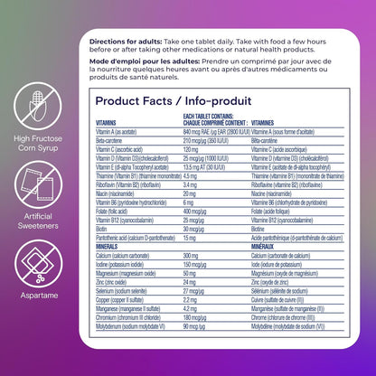 每日一片复合维生素，适合 50 岁以上女性 - 含维生素 A、B6、B12、C、D、E、生物素、钙、镁和锌的女性每日维生素，有助于支持免疫功能、骨骼健康等，90 片装
