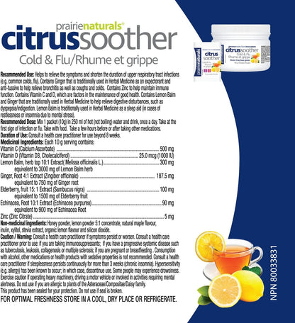 Prairie Naturals 柑橘舒缓感冒和流感热饮，增强免疫力，含接骨木果、锌、维生素 D 和 C 以及柠檬香蜂草 - 10 克 x 30 包