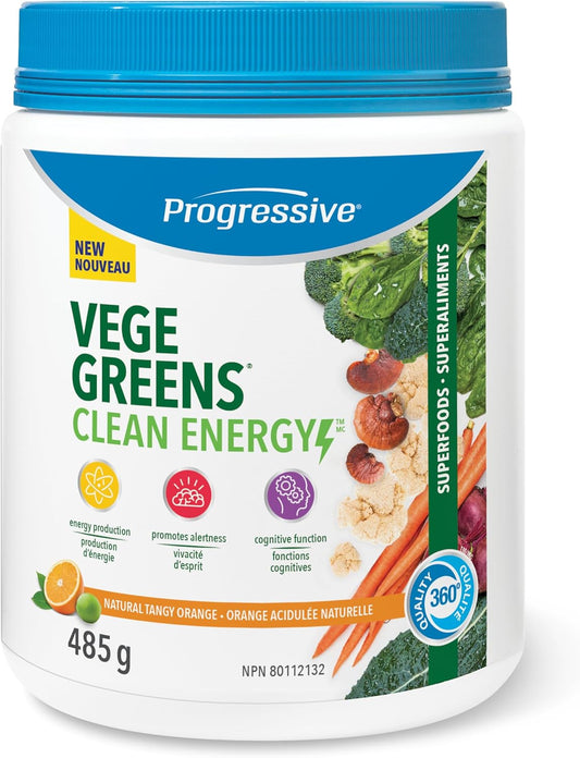 Progressive VegeGreens 清洁能源天然浓郁橙味 485 克 | 促进能量生产，提高警觉性和认知功能