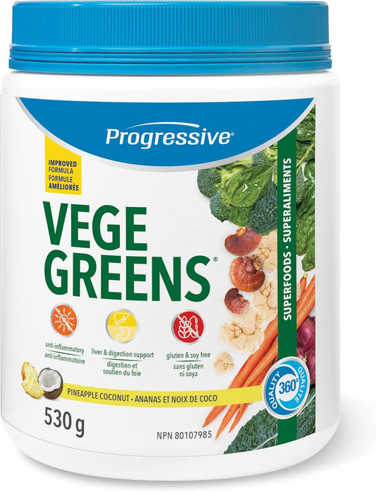 Progressive Vegegreens Pineapple Coconut Flavour 530 g, Anti-Inflammatory plus Liver & Digestion Support