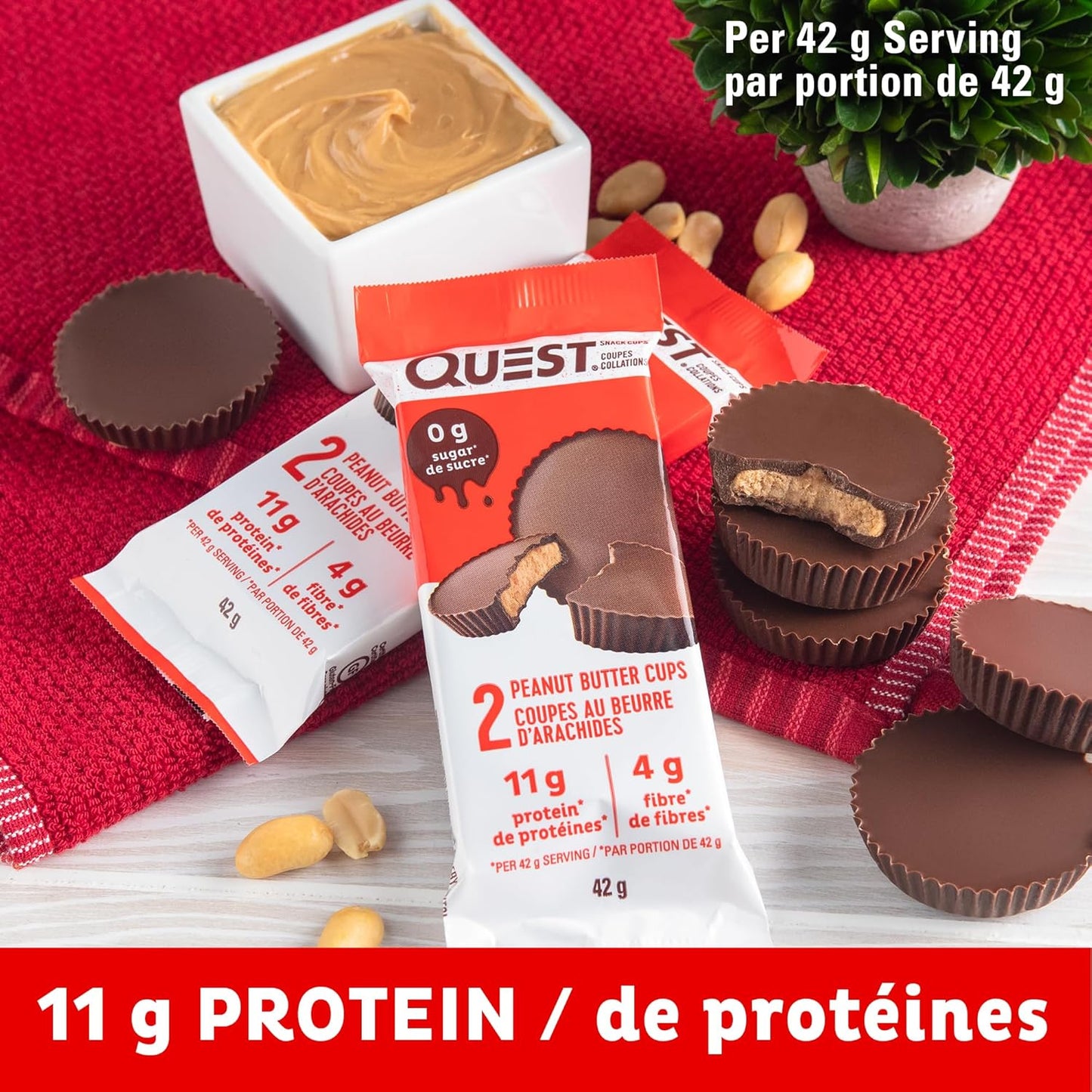 Quest Nutrition 花生酱杯，高蛋白，低碳水化合物，低糖，适合生酮饮食，11 克蛋白质，1 克糖，12 片