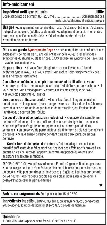 Gastrovol 三合一緩解液體凝膠，用於緩解腹瀉、噁心和胃部不適 - 加拿大製造 - 無色素、無味 - 緩解腹瀉 - 16 粒膠囊（1 包）
