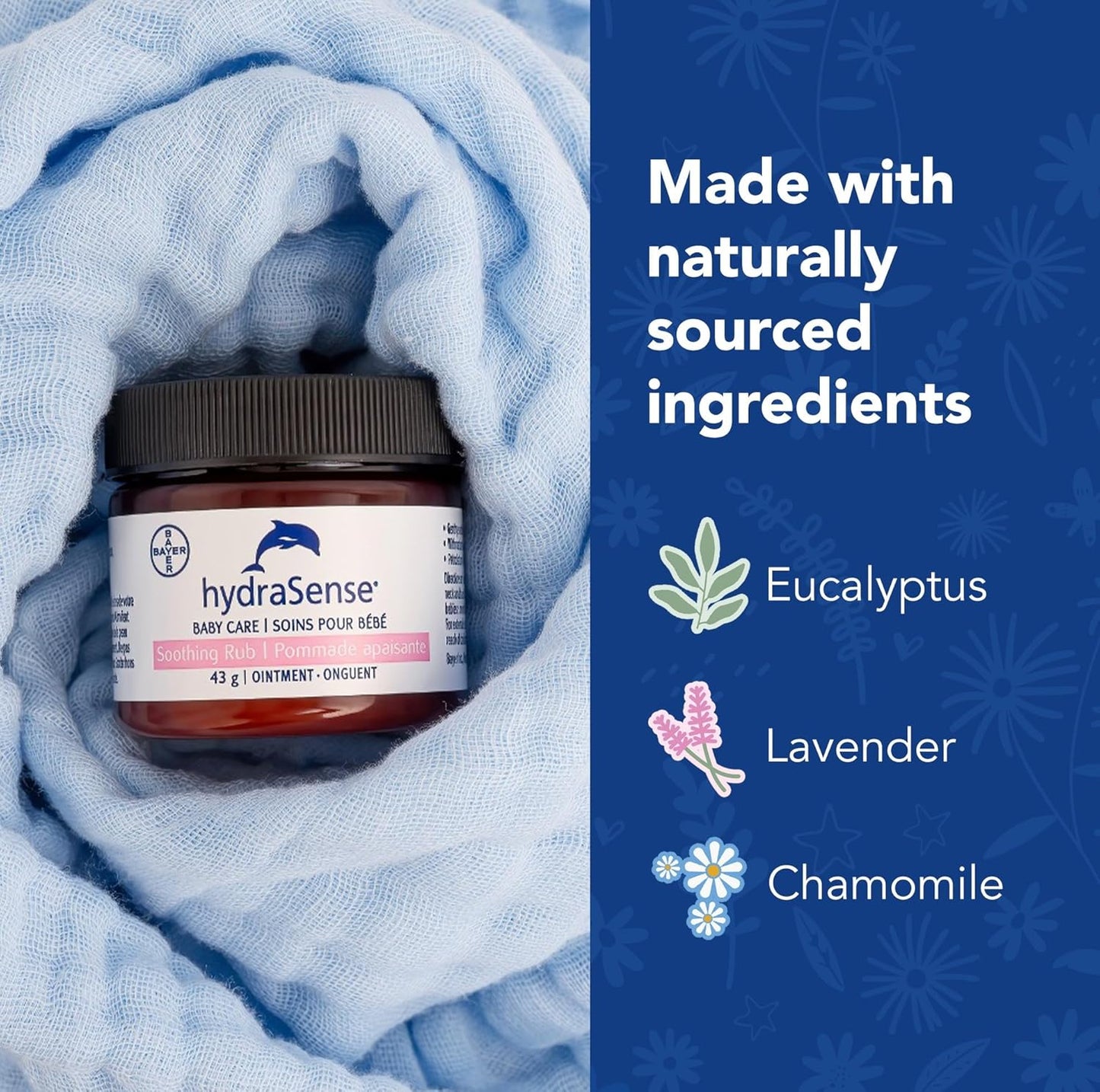 hydraSense 婴儿护理舒缓膏 – 温和舒缓，舒适肌肤，不含凡士林，无刺激性，采用天然成分桉树、薰衣草和洋甘菊制成，经儿科医生测试（2x43 克）