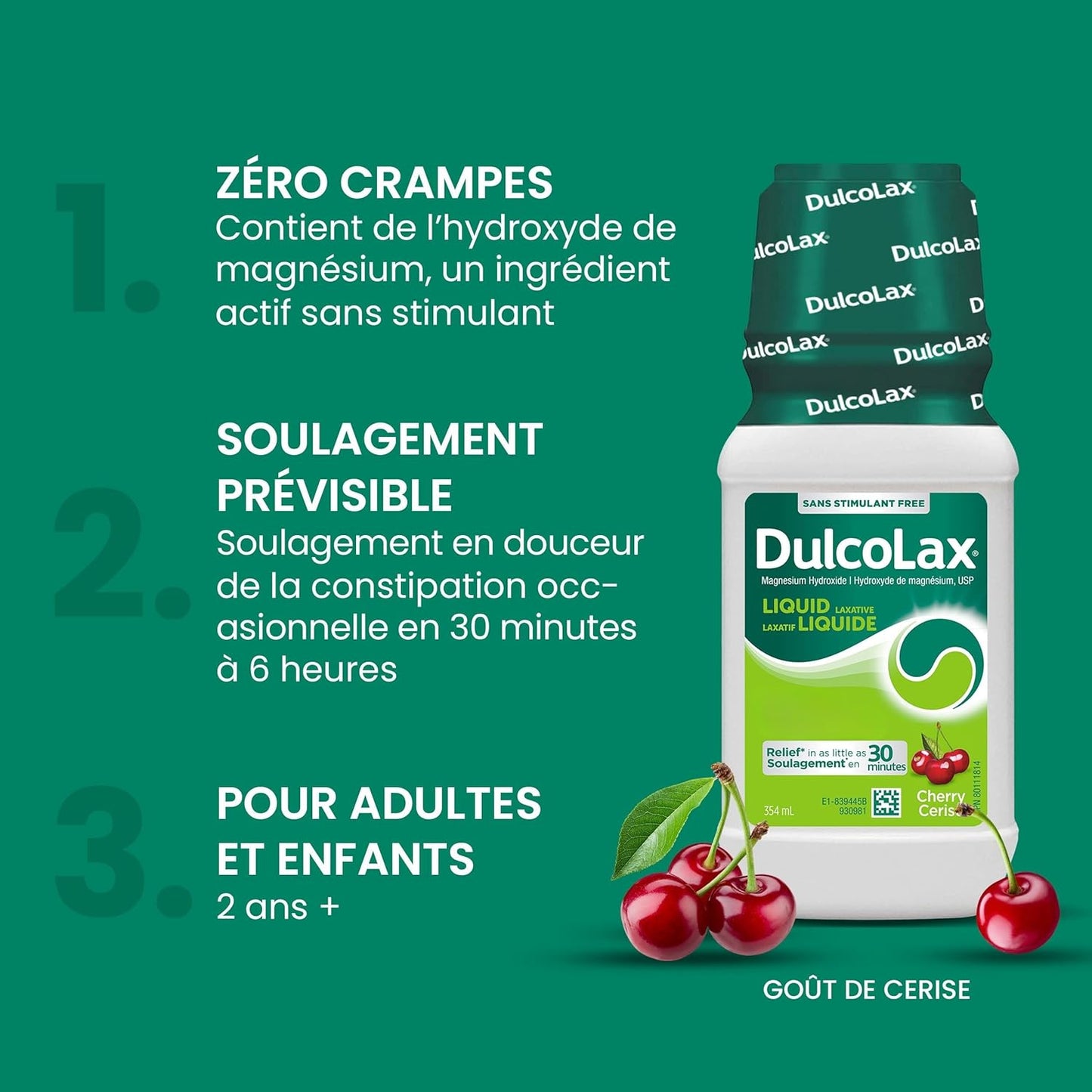 乐可舒液体泻药，温和缓解偶发性便秘，适用于成人和 2 岁及以上儿童，无刺激性，速效泻药，樱桃味，354 毫升瓶装