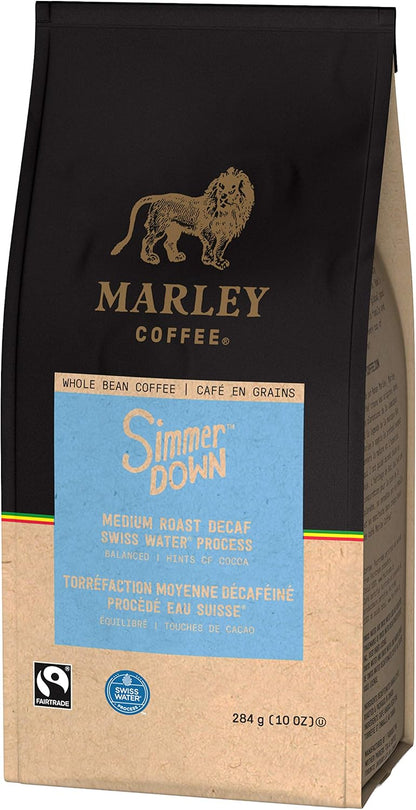 Marley Coffee Simmer Down 低因研磨咖啡，瑞士水处理，中度烘焙，10 盎司