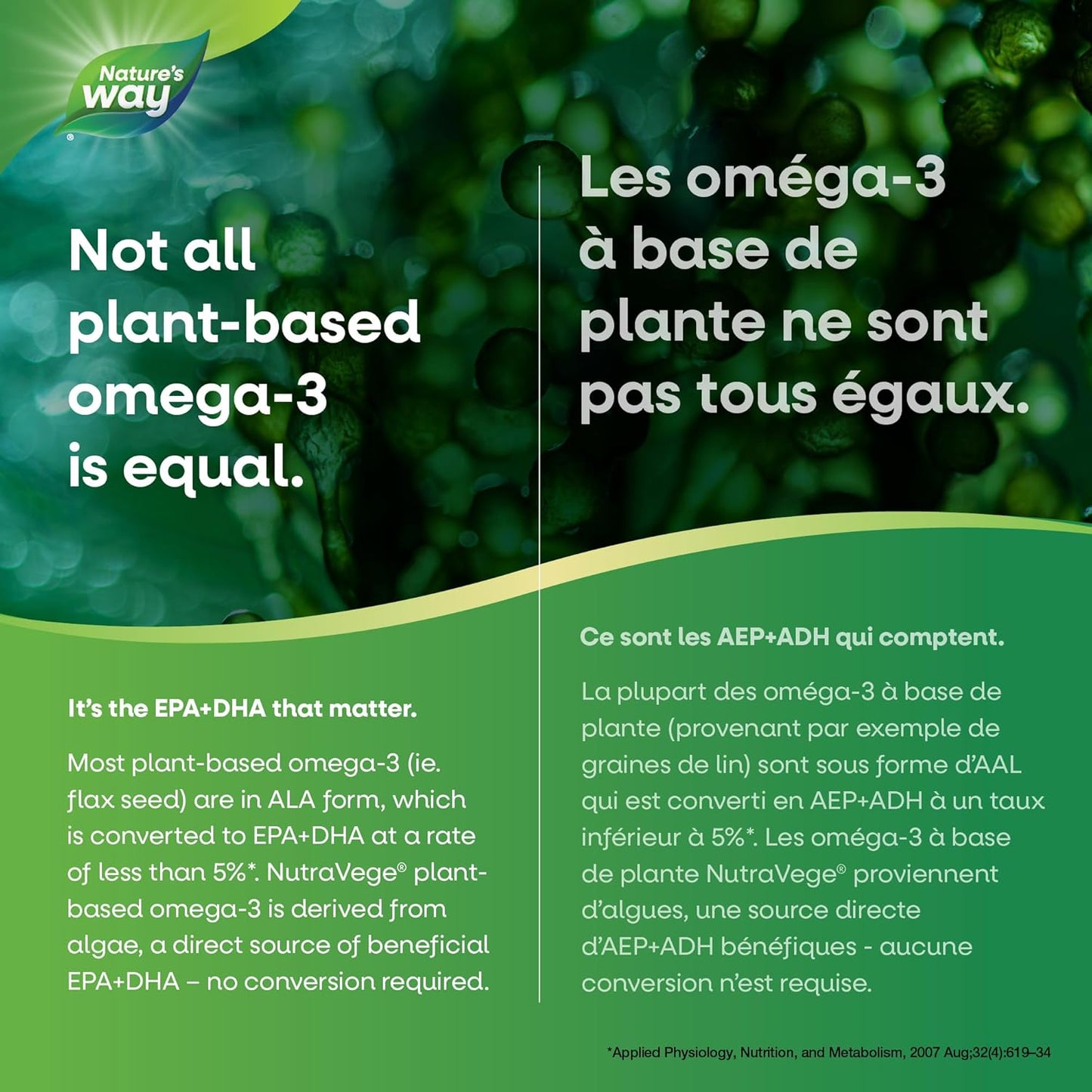 Nature's Way NutraVege 植物性 Omega-3 素食膠囊 - 適合素食主義者的 Omega-3 補充劑，含 300 毫克 EPA + 200 毫克 DHA - 清新薄荷口味 - 支持成人的心臟、眼睛和大腦功能，30 粒軟膠囊