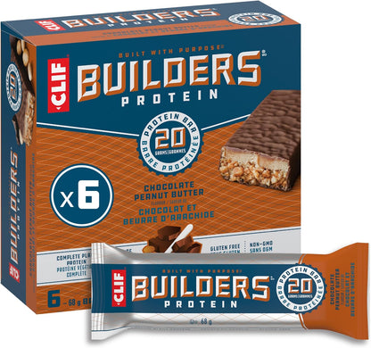 CLIF BUILDERS 蛋白棒，巧克力花生酱味，20 克蛋白质，加拿大制造，不含麸质，不含人工甜味剂，68 克（6 包）
