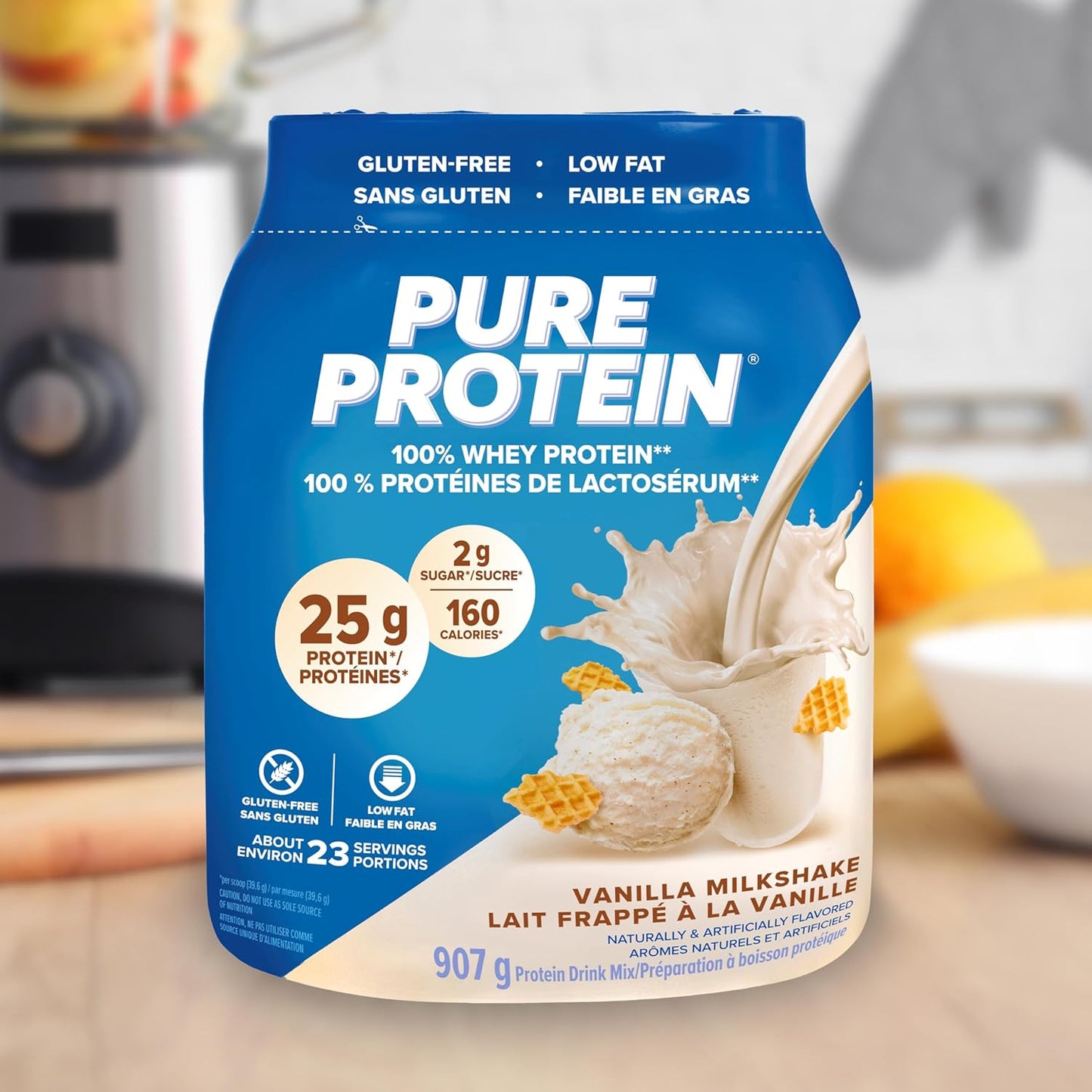 Pure Protein Whey Powder - High Protein (25 g/scoop), Low Sugar (2 g/scoop), Gluten Free - Fast-Acting Formula, Vanilla, 907g
