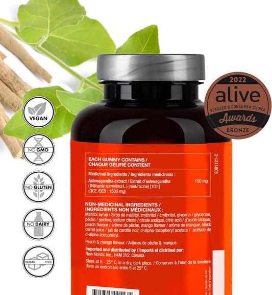 New Nordic Ashwagandha Gummies - Dietary Supplement for Stress Relief & Energy Support - Sugar-Free, Non-GMO, Gluten-Free & Dairy-Free - 60 Vegan Gummies