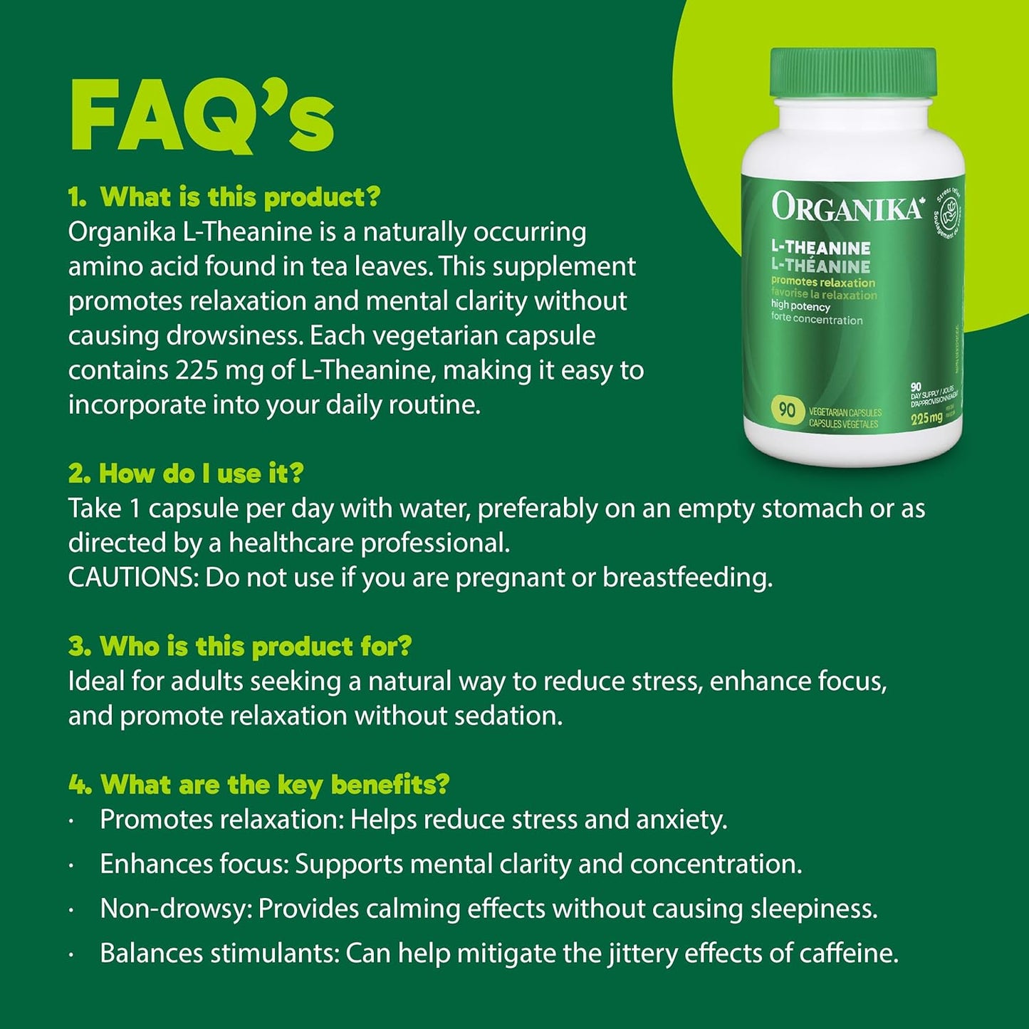 Organika L-茶氨酸 90 粒素食膠囊