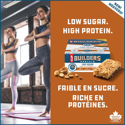 CLIF BUILDERS 低糖蛋白棒，12 包，每包 56 克，16 克蛋白质，5 克糖，不含人工甜味剂，花生酱巧克力味，高蛋白零食，加拿大制造