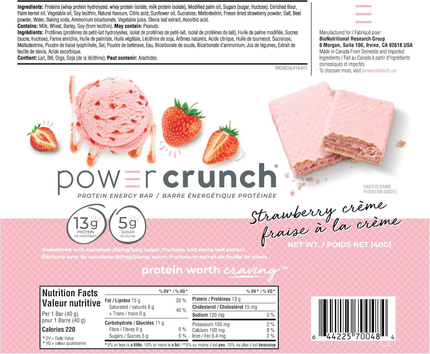 Power Crunch 蛋白棒草莓奶油味 12 条，粉色