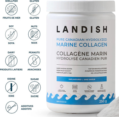 Landish 純加拿大海洋膠原蛋白肽粉 - 全身性益處和關節支持，適用於女性和男性 - 水解、無味、超純蛋白質補充劑 - 完全溶解，0 碳水化合物和糖 - 加拿大製造 - 2…