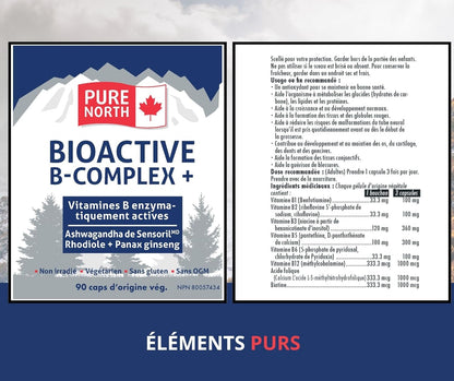 Pure North Naturals - 生物活性 B 族维生素补充剂 90 粒胶囊，30 天用量 - 酶活性 Sensoril 南非醉茄、红景天、人参 - 经第三方测试 - 加拿大配制和制造