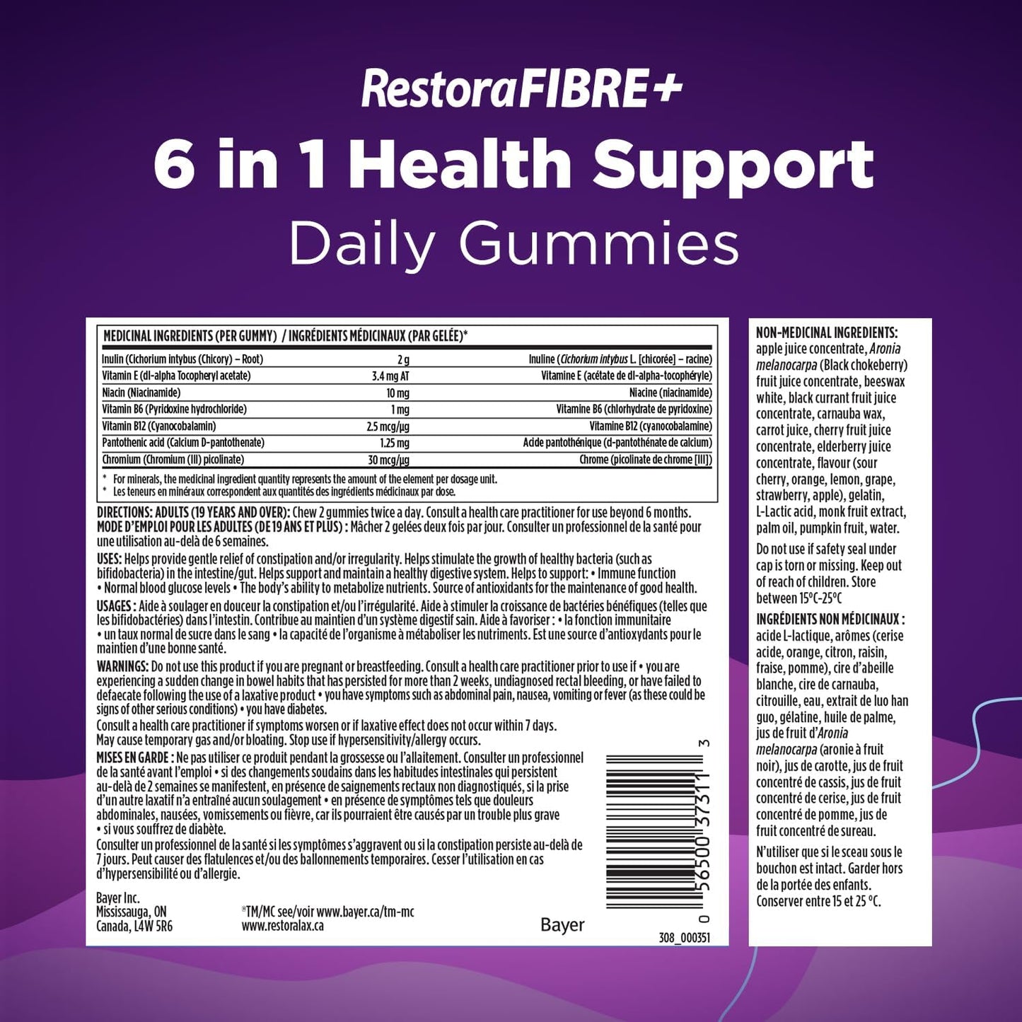RestoraLAX RestoraFIBRE+ 6 in 1 Daily Prebiotic Fibre Supplement Gummies for Adults, Supports Health Benefits, including Regularity, Gentle Constipation Relief & Healthy Immune Function with Naturally Sourced Inulin (75 ea)