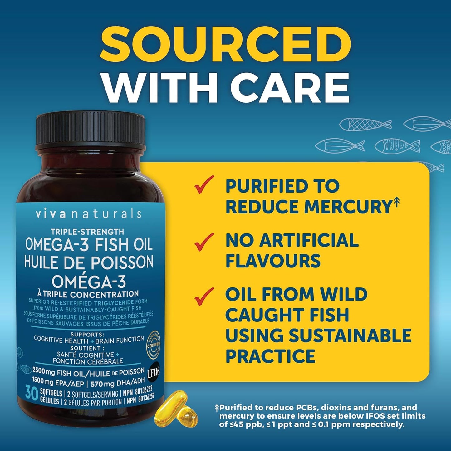 Viva Naturals 三倍强度 Omega 3 鱼油补充剂 - 2500 毫克鱼油，含再酯化 Omega-3 脂肪酸（包括 EPA 和 DHA），有益于认知健康和脑功能 - 30 粒软胶囊