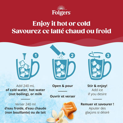 Folgers 速溶咖啡包，适用于热饮或冷饮混合小袋，速溶法式香草拿铁，4 个（8 包）