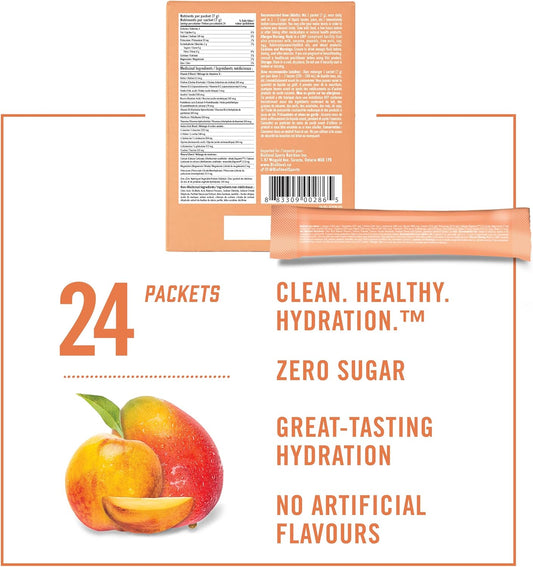 BioSteel Hydration Mix, Proudly Canadian - Great Tasting Hydration with Zero Sugar, and No Artificial Flavours or Preservatives, Peach Mango Flavour, 24 Single Serving Packets