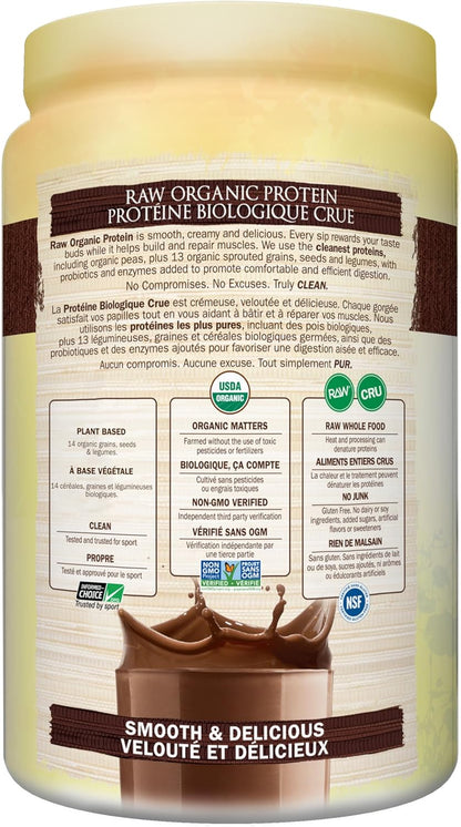 Garden of Life 生有机蛋白粉，巧克力味，660克。富含22克经认证的有机植物蛋白，包括在加拿大种植和加工的豌豆。有助于肌肉的构建和修复。富含14种发芽谷物、种子和豆类。
