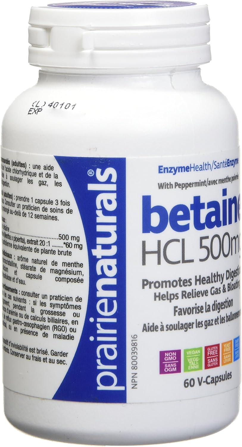 Prairie Naturals Betaine HCL 500mg VCaps - 60 Count
