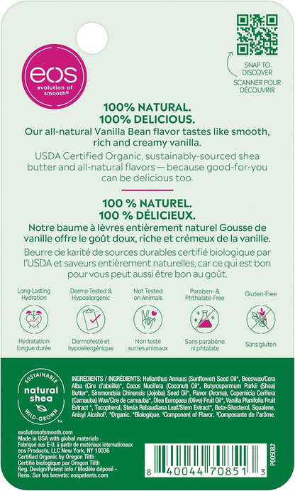 eos 100% Natural and Organic Lip Balm Stick, Vanilla Bean, 4g
