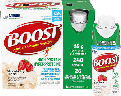 BOOST Original Meal Replacement Drink, Strawberry, 6x237ml, Case Pack of 4, Packaging May Vary & 15 g High Protein Meal Replacement Drink, Strawberry, 6x237ml, Case Pack of 4, Packaging May Vary