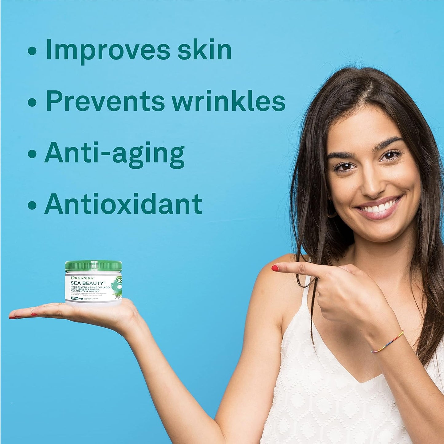 Organika Sea Beauty - Hydrolyzed Marine Collagen with Irish Sea Moss and Astaxanthin Powder- Improve Skin Health and Anti-Aging Support, Antioxidants- 135g