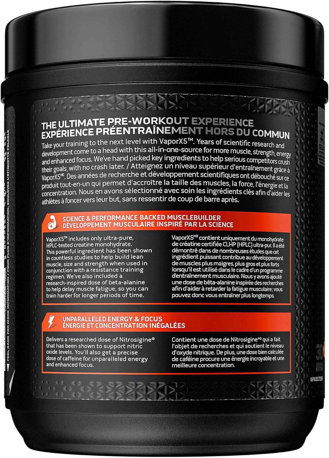 MuscleTech Vapor X5 男女鍛鍊前補充品 - 強效肌肉幫浦能量粉飲料混合物 - 運動營養增肌補充品 - 橘子芒果鳳梨口味，247 克（30 份）