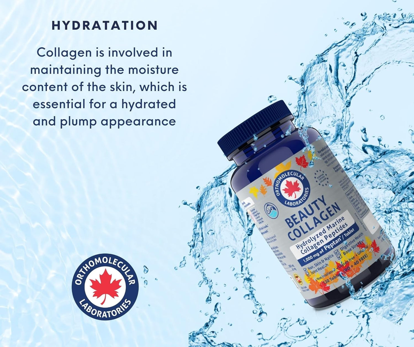 Orthomolecular Laboratories - Beauty Collagen Hydrolyzed Marine Collagen Peptides 1000mg, 130 Tablets 32-Day Supply - Vitamins for Bone Strength, Digestive Health, Joint Health, Hair, Skin and Nails