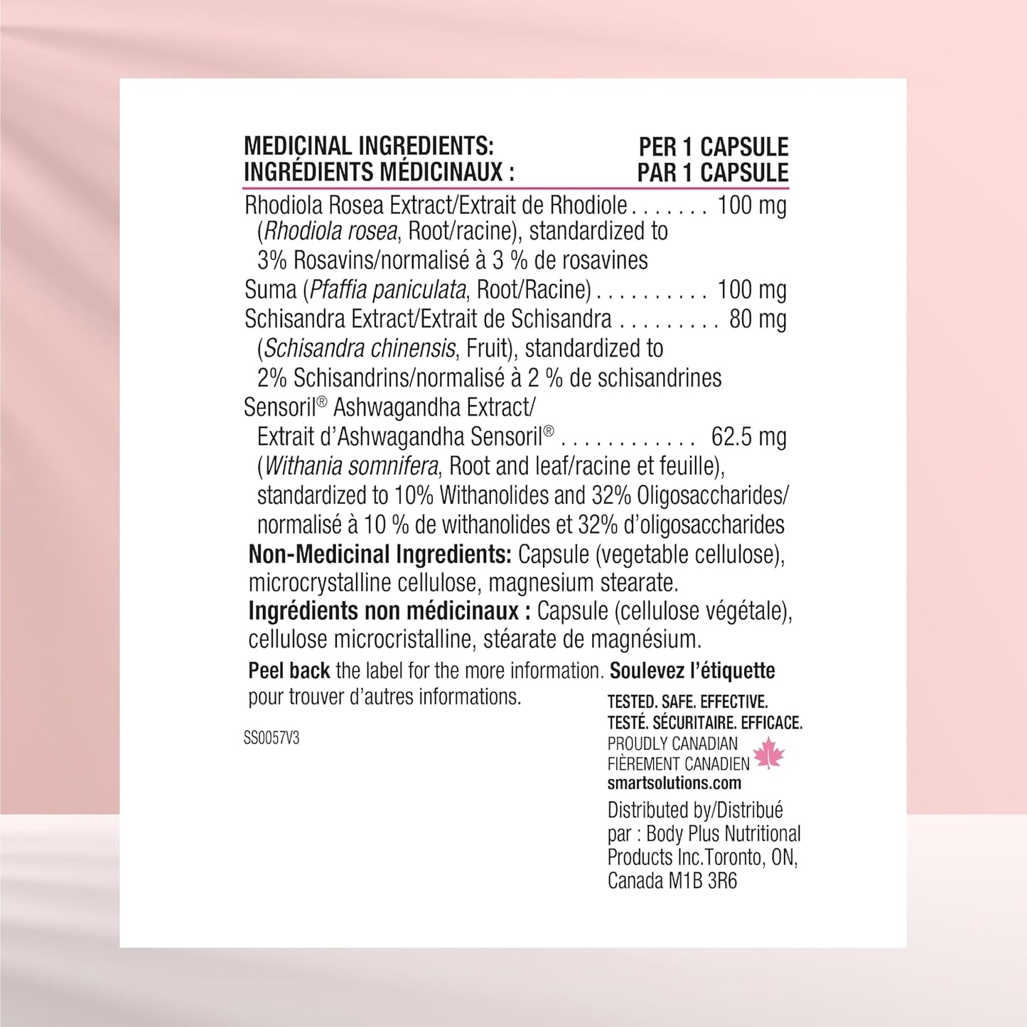 Smart Solutions Adrenasmart 素食胶囊，缓解压力症状，增强认知耐力和功能，并减轻疲劳。含 100 毫克红景天，不含麸质、大豆、人工防腐剂或甜味剂……