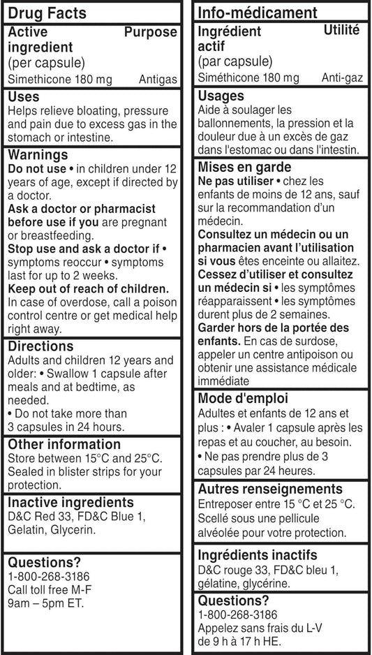 Ovol Ultra Strength Softgels Capsule For Gas, Relief for Gas Pain, Pressure, Bloating, Made in Canada, 180mg