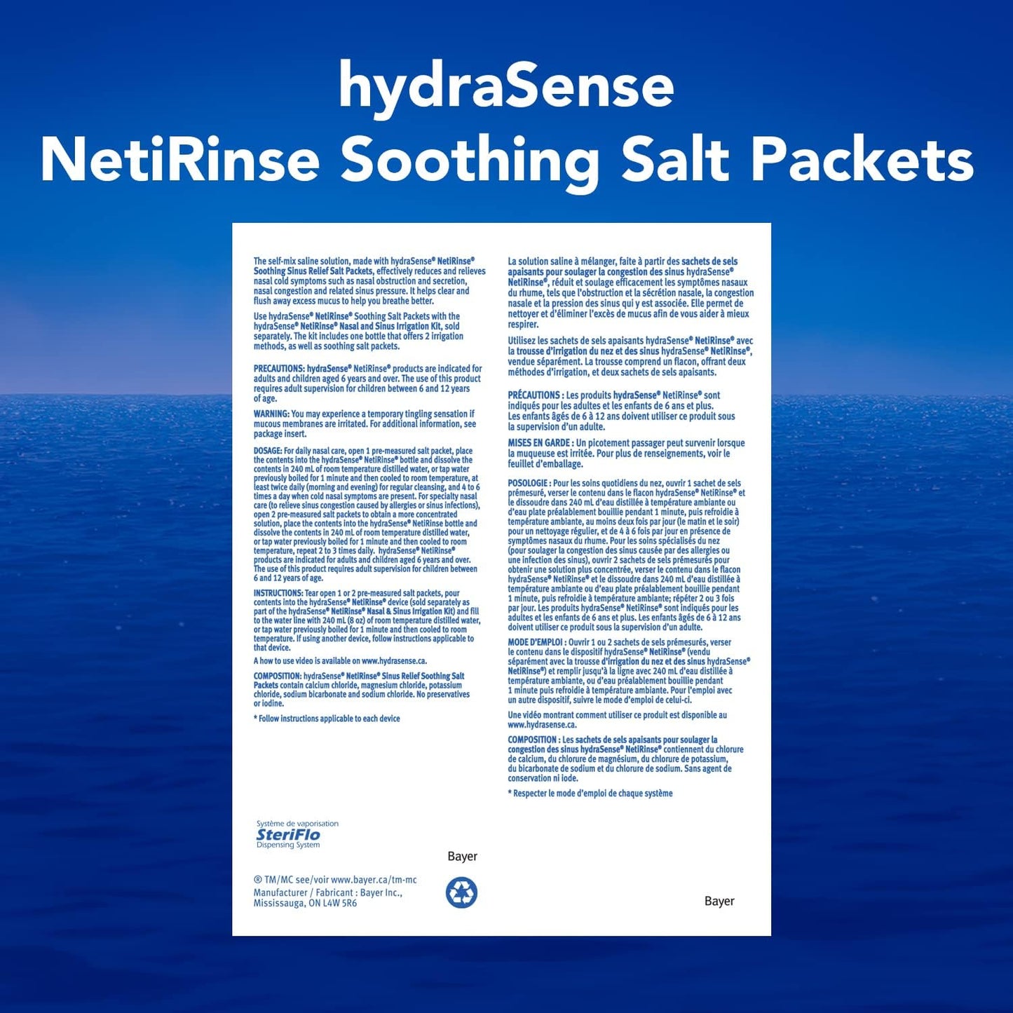 hydraSense NetiRinse 补充盐包，通用预先计量自混合包，减轻和缓解鼻塞感冒症状，60 包
