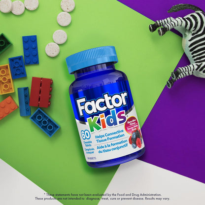 Factor 兒童每日咀嚼複合維生素（60 顆），含維生素 B12、C、D3 和 L-酪胺酸