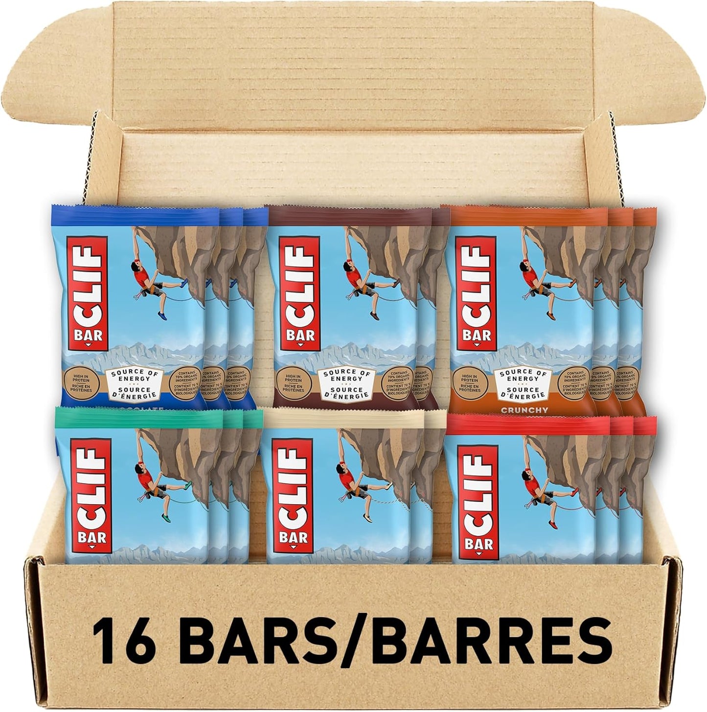 ClIF BAR，多种包装，独立包装，6 种不同口味，格兰诺拉麦片棒，高蛋白，含 70% 有机成分，68 克（16 包）