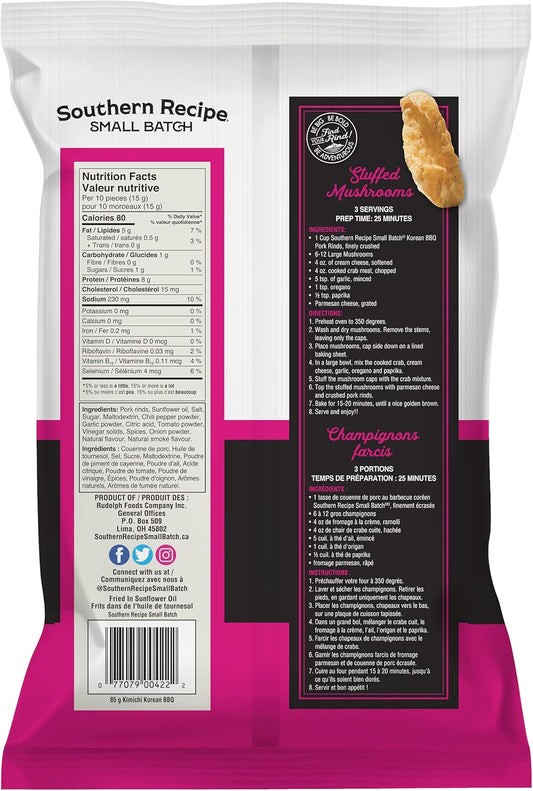 韓國泡菜烤豬皮 | 南方食譜 小批量 | 生酮友好，無麩質，低碳水化合物 | 每份含 7 克膠原蛋白 | 高蛋白 | 85 克/袋