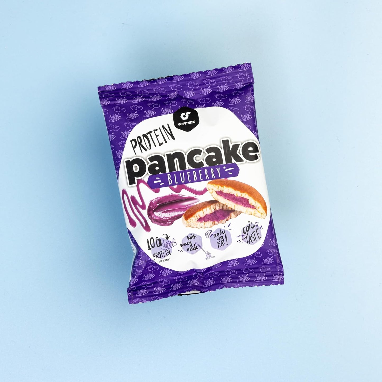 GoFitness Protein Pancake Ready-to-Eat Blueberry Flavor – 12x50g Pack – High Protein, Low Sugar Fitness Snack for Muscle Support and Energy Boost