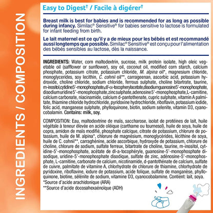 Similac Sensitive 乳糖敏感婴儿配方奶粉，浓缩液，12 x 385 毫升，0+ 个月，橙味，385 毫升（12 包）