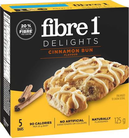Fibre 1 Delights Bar 柠檬味，5条装，125克 & Delights 肉桂卷味，5条装
