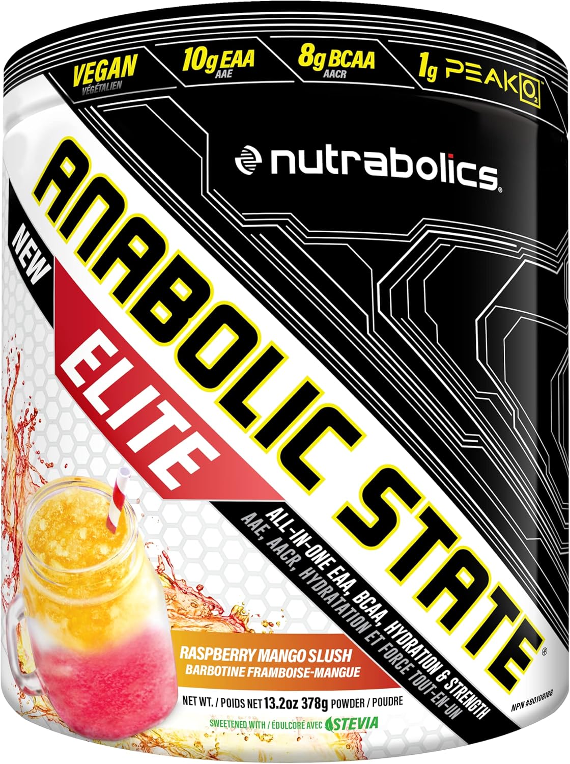 Anabolic State Elite 覆盆子芒果冰沙 21 份，EAA、BCAA、补水、锻炼前后粉剂，支持肌肉生长和修复，