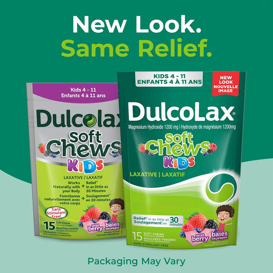 DulcoLax 儿童软糖，适用于 4 岁及以上儿童，温和缓解偶尔便秘，纯素，无刺激性，无麸质，野生浆果味，15 粒