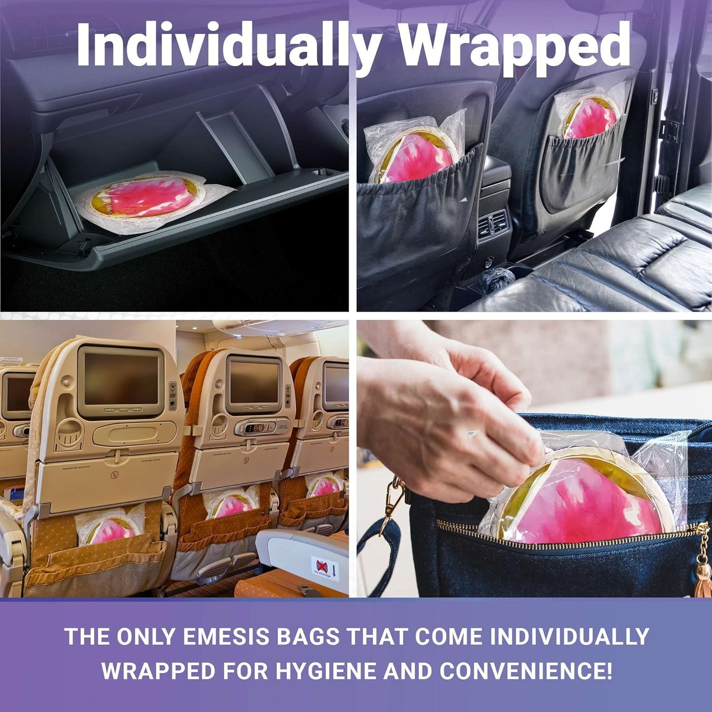 Kids Vomit Bags Disposable 5 Pack - Individually Wrapped Barf Bags with Cute Tie Dye Print - Leak Proof Self Sealing Emesis Bags for Motion Car Sickness and Nausea - Ideal for Taxis, Airplane Travel