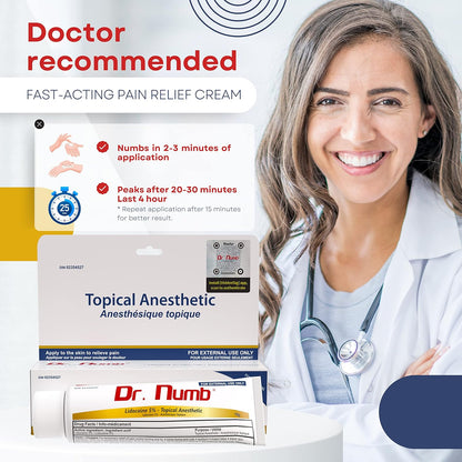 DR. NUMB 5% 利多卡因局部麻醉纹身麻醉霜 - 10 克 || 维生素 E 组合，用于缓解瘙痒、灼热和痔疮治疗的疼痛 (1)