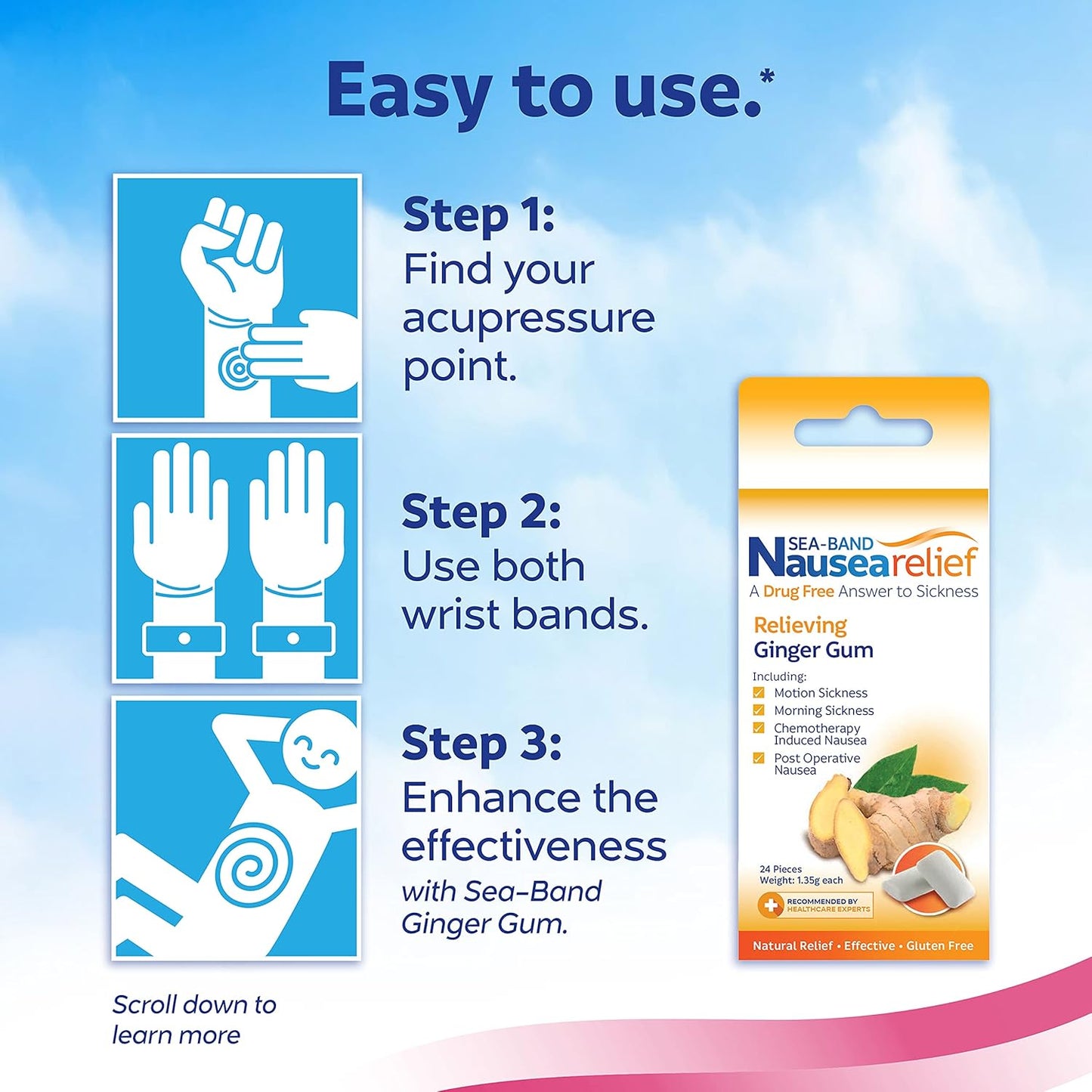 Health Life Sea-Band Mama 腕帶，緩解噁心，1 對